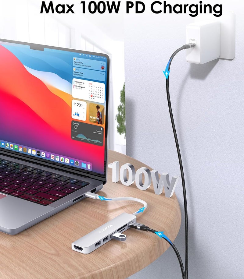 Lention محور USB C مع شحن 100 واط، HDMI 4K، قارئ بطاقات مزدوج، متوافق مع USB 3.0 و 2.0 لجهاز MacBook Pro، Mac Air/Surface الجديد، Chromebook، المزيد، محول سائق مستقر (CB-CE18، فضي) - Image 5